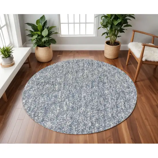 6' Indigo And Ivory Abstract Hand Woven Round Rug Photo 1