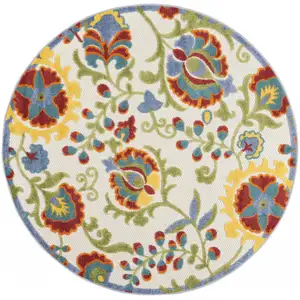 Photo of Round Ivory Multi Floral Indoor Outdoor Area Rug