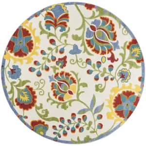 Photo of Round Ivory Multi Floral Indoor Outdoor Area Rug