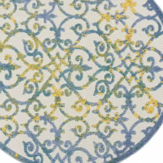 4' Ivory And Blue Round Indoor Outdoor Area Rug Photo 4