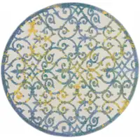 Photo of Round Ivory and Blue Indoor Outdoor Area Rug