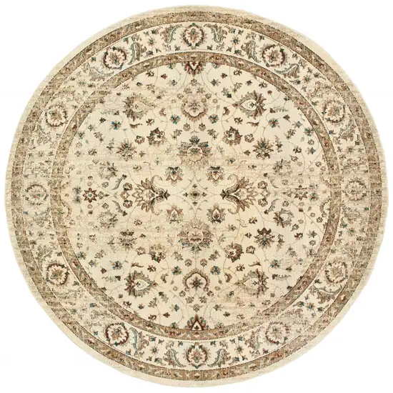 Round Ivory and Gold Distressed Indoor Area Rug Photo 1