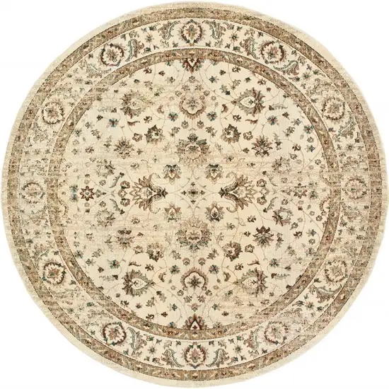 Round Ivory and Gold Distressed Indoor Area Rug Photo 4