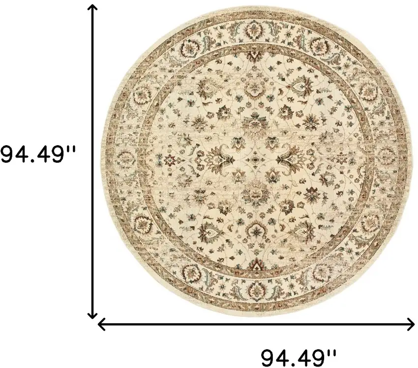 Round Ivory and Gold Distressed Indoor Area Rug Photo 5