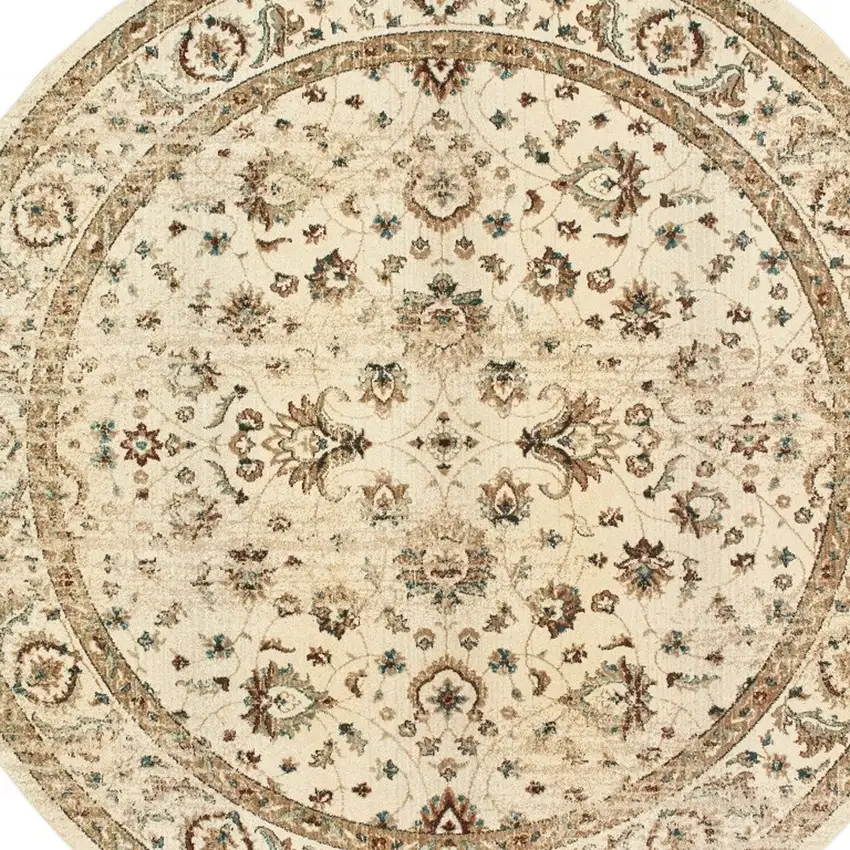 Round Ivory and Gold Distressed Indoor Area Rug Photo 3