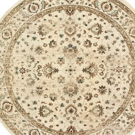 Round Ivory and Gold Distressed Indoor Area Rug Photo 3