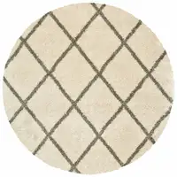 Photo of Round Ivory and Gray Geometric Lattice Area Rug