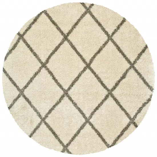 Round Ivory and Gray Geometric Lattice Area Rug Photo 1