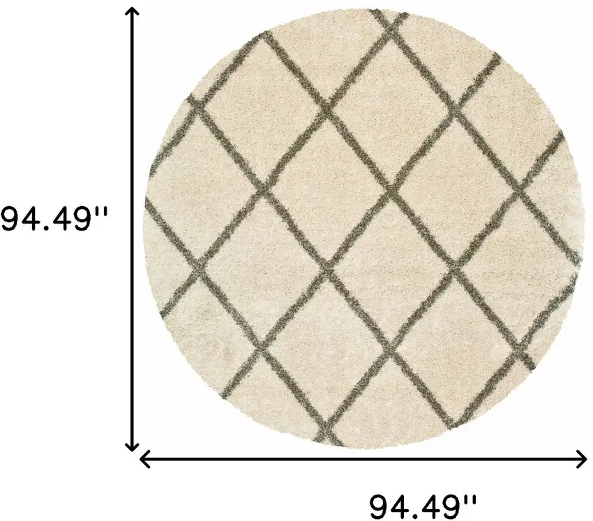 Round Ivory and Gray Geometric Lattice Area Rug Photo 5