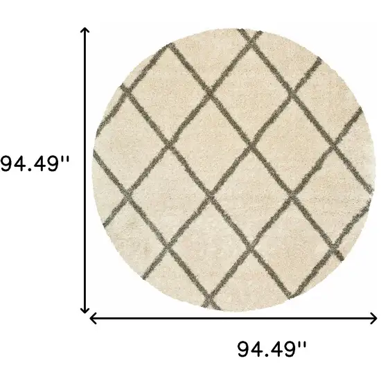 Round Ivory and Gray Geometric Lattice Area Rug Photo 5
