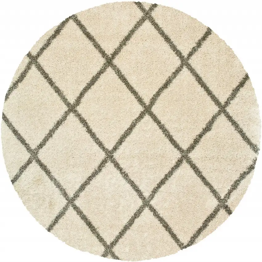 Round Ivory and Gray Geometric Lattice Area Rug Photo 4