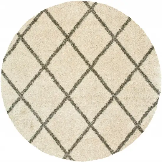 Round Ivory and Gray Geometric Lattice Area Rug Photo 4