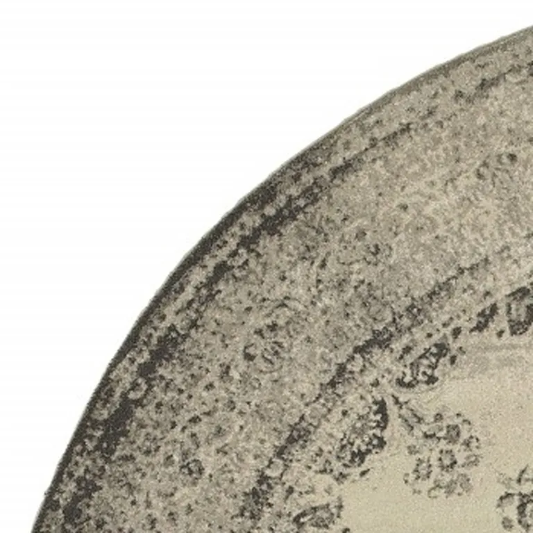 Round Ivory and Gray Pale Medallion Area Rug Photo 3