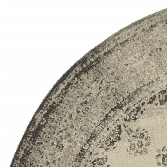 Round Ivory and Gray Pale Medallion Area Rug Photo 3