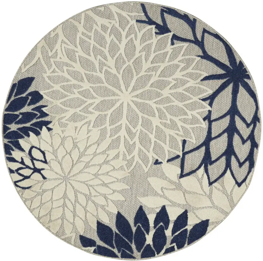 5' Ivory And Blue Round Indoor Outdoor Area Rug Photo 3