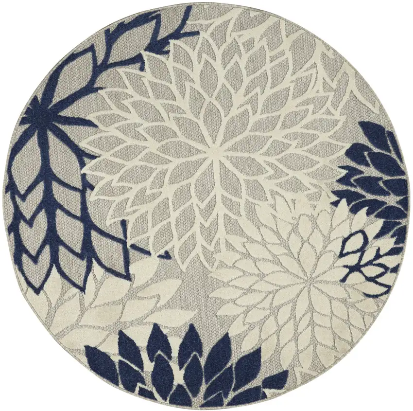5' Ivory And Blue Round Indoor Outdoor Area Rug Photo 1