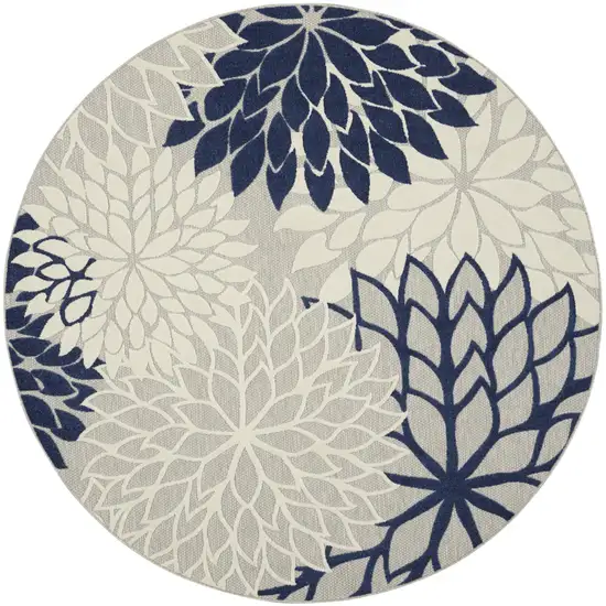 8' Ivory And Blue Round Indoor Outdoor Area Rug Photo 3