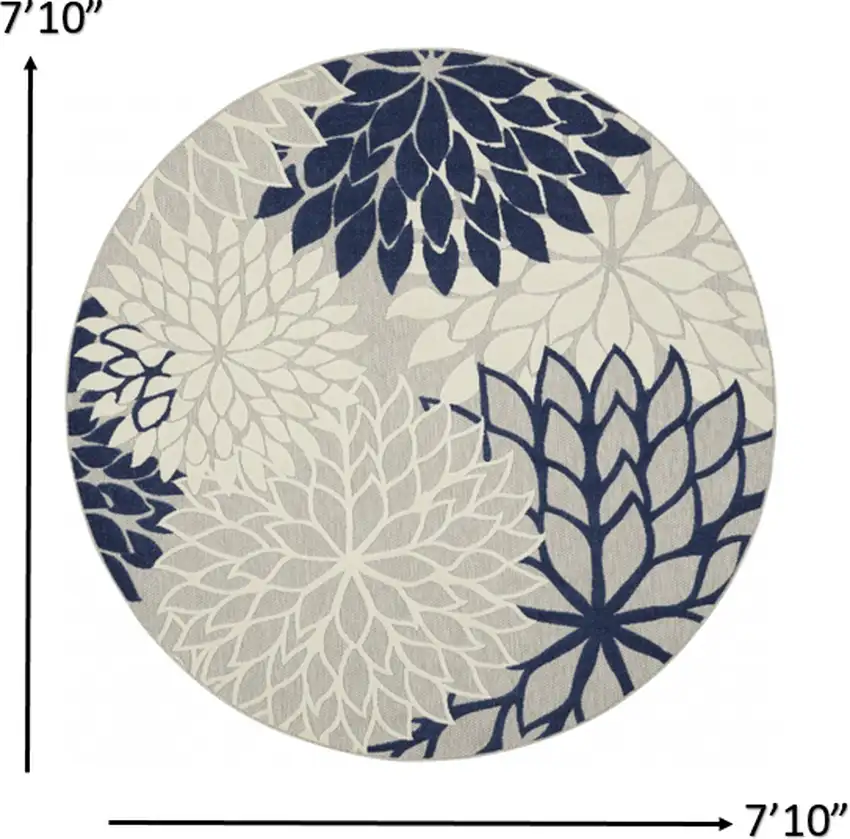 Round Ivory and Navy Indoor Outdoor Area Rug Photo 5