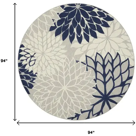 8' Ivory And Blue Round Indoor Outdoor Area Rug Photo 9