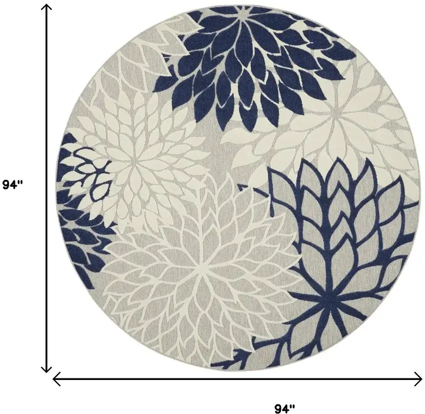 8' Ivory And Blue Round Indoor Outdoor Area Rug Photo 9