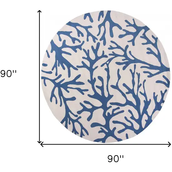 Round Ivory or Blue Corals Indoor Area Rug Photo 6