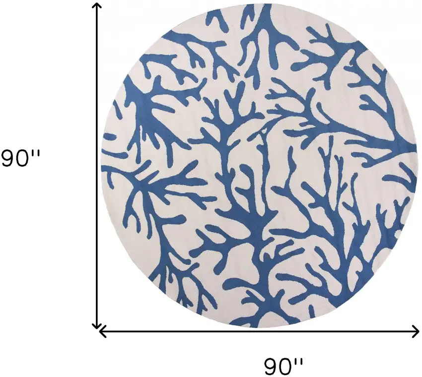 Round Ivory or Blue Corals Indoor Area Rug Photo 6