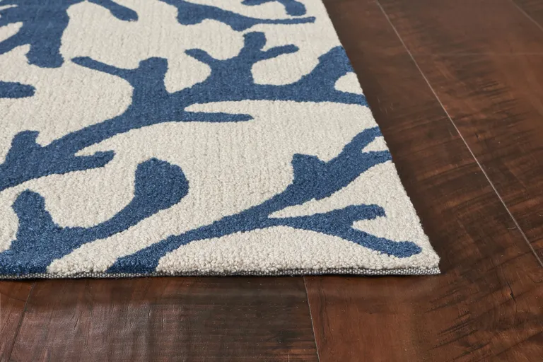 Round Ivory or Blue Corals Indoor Area Rug Photo 5