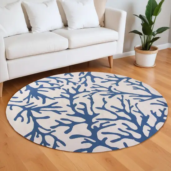 Ivory Or Blue Corals Indoor Area Rug Photo 1