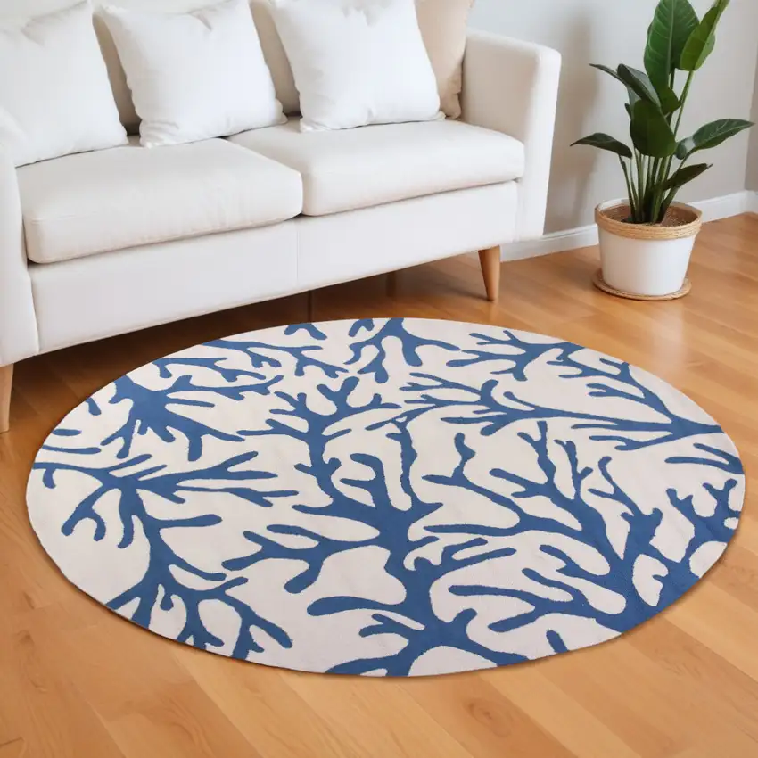 Ivory Or Blue Corals Indoor Area Rug Photo 1