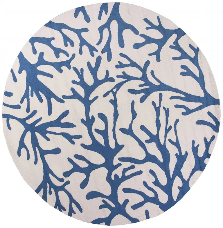 Round Ivory or Blue Corals Indoor Area Rug Photo 1