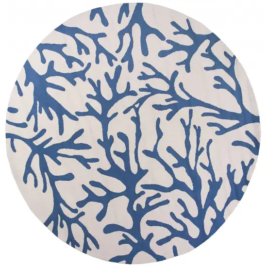 Round Ivory or Blue Corals Indoor Area Rug Photo 1