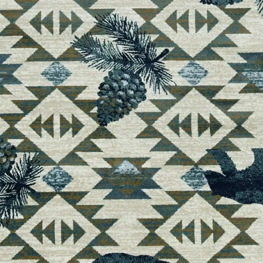 8' Ivory And Blue Southwestern Round Rug Photo 4