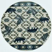 Photo of Round Ivory or Blue Geometric Lodge Pattern Indoor Area Rug