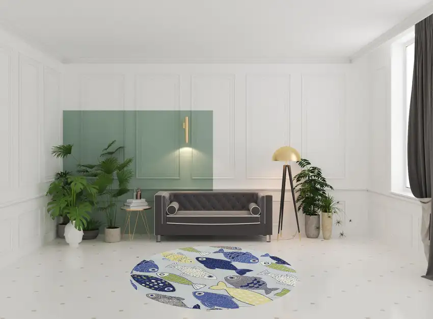 Round Light Blue School of Fish Indoor Area Rug Photo 6