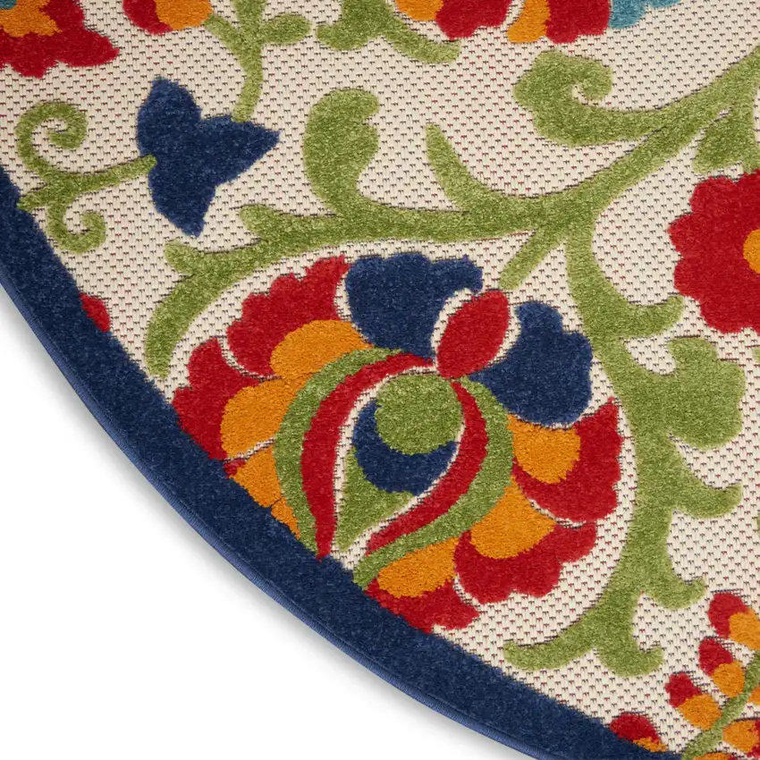 5' Green And Ivory Round Indoor Outdoor Area Rug Photo 8