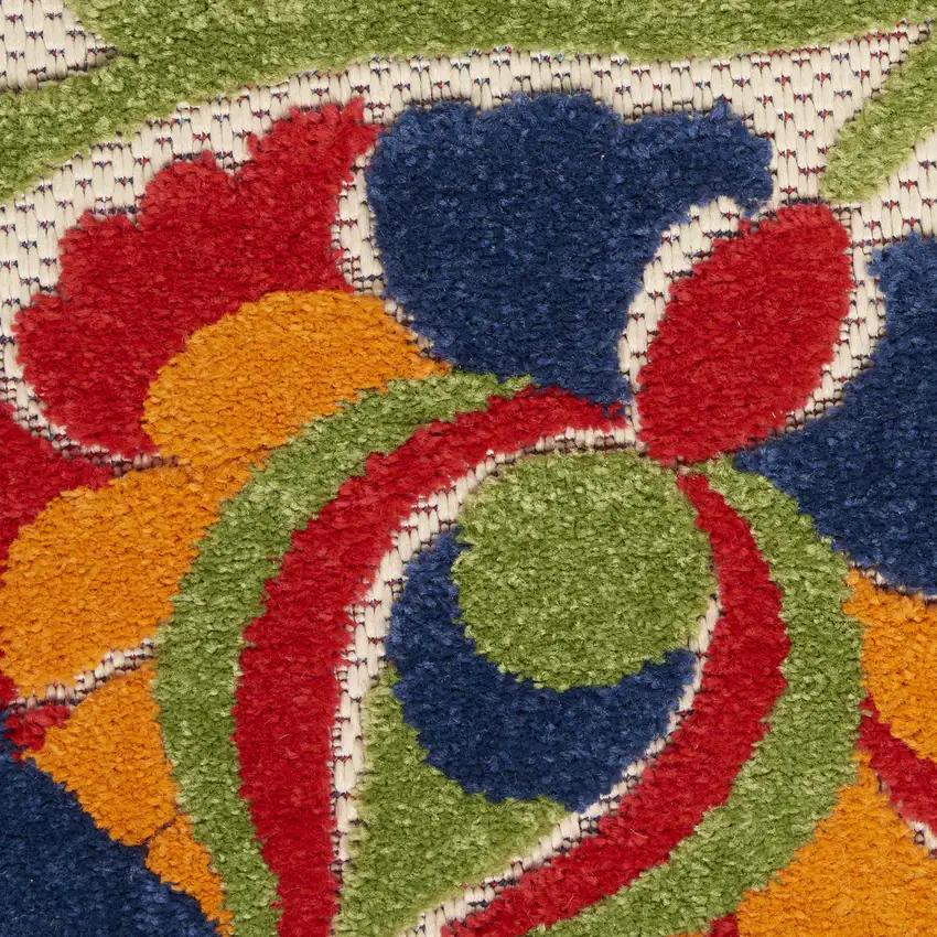 Green And Ivory Round Floral Indoor Outdoor Area Rug Photo 9