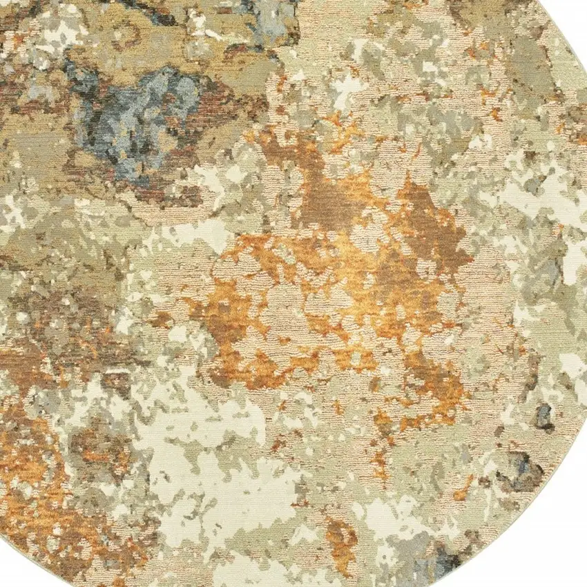Round Modern Abstract Gold and Beige Indoor Area Rug Photo 4