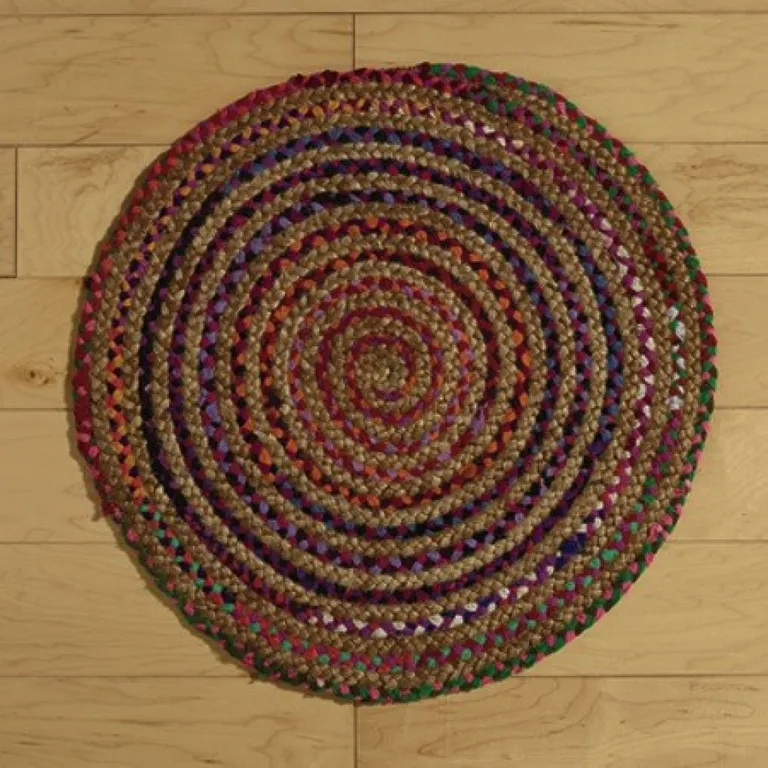 Round Multicolor Bohemian Braided Rug Photo 2