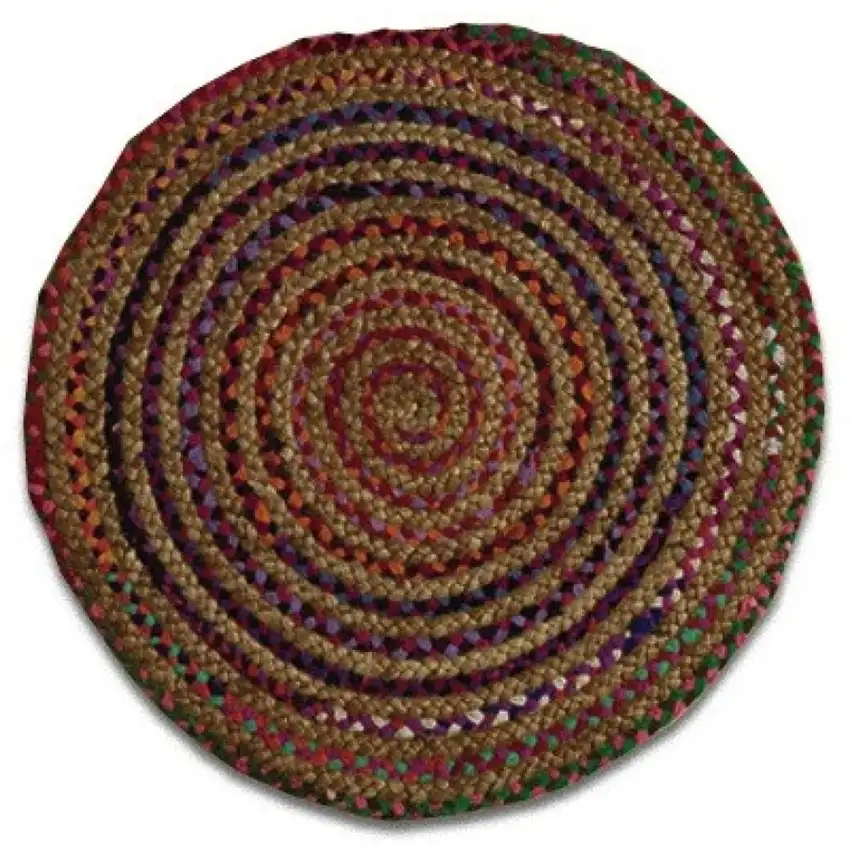 Round Multicolor Bohemian Braided Rug Photo 6