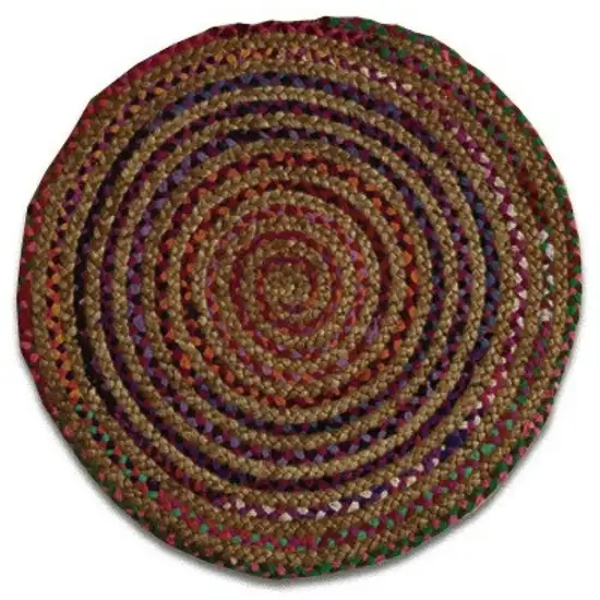 Round Multicolor Bohemian Braided Rug Photo 6