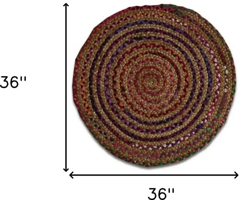 Round Multicolor Bohemian Braided Rug Photo 7