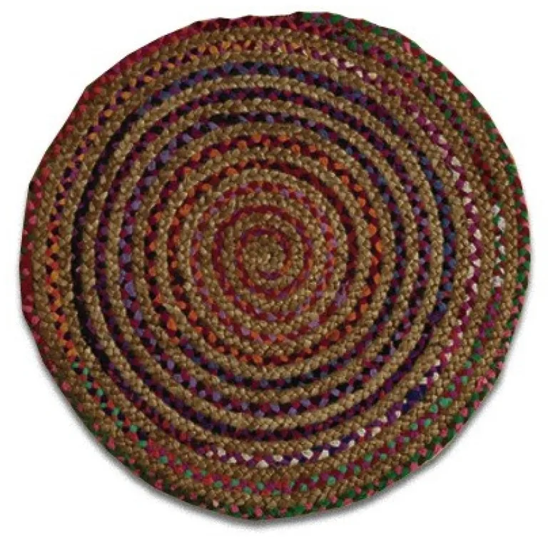 Round Multicolor Bohemian Braided Rug Photo 1