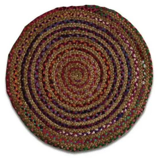 Round Multicolor Bohemian Braided Rug Photo 1