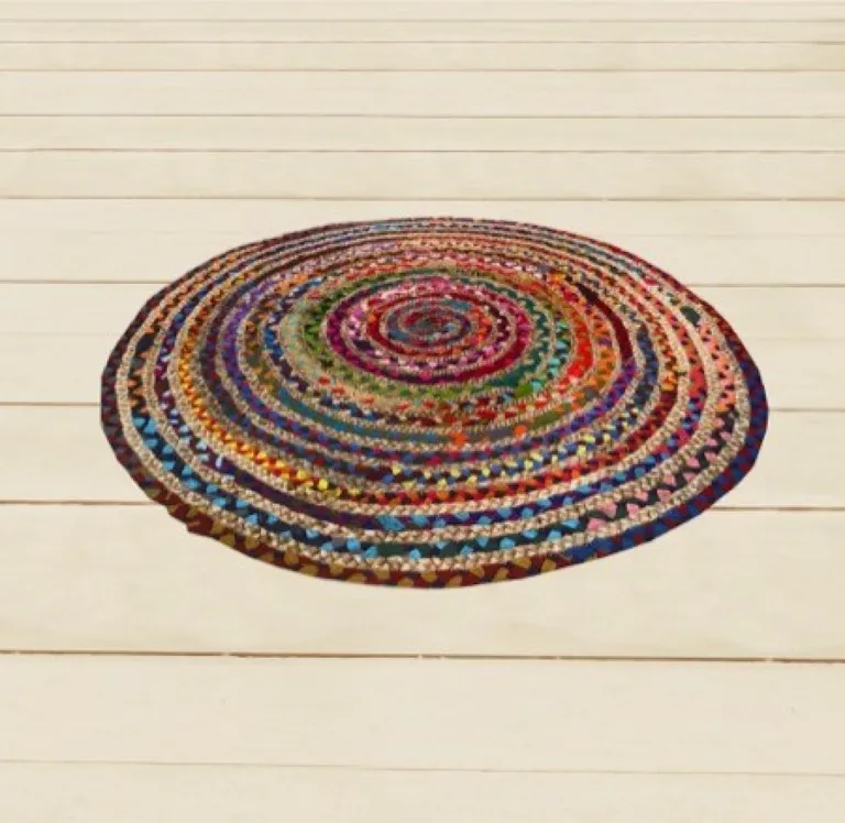 Round Multicolor Bohemian Braided Rug Photo 3