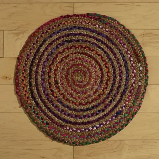 Round Multicolor Bohemian Braided Rug Photo 4