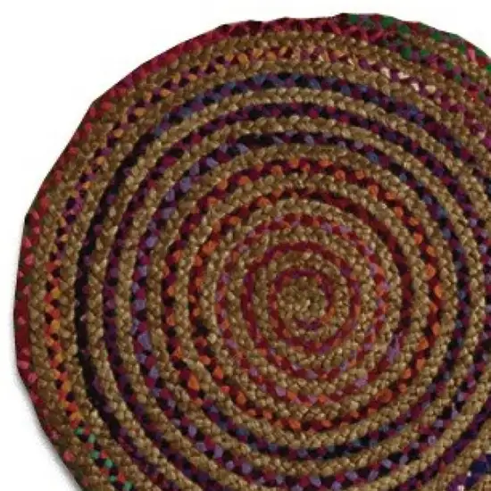 Round Multicolor Bohemian Braided Rug Photo 5