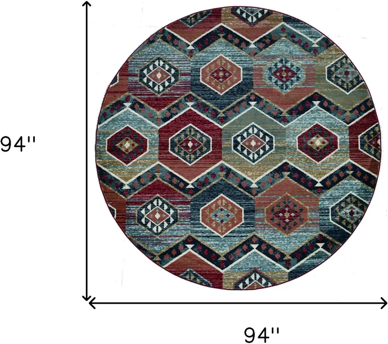 Round Multicolor Geometric Diamond Indoor Area Rug Photo 3
