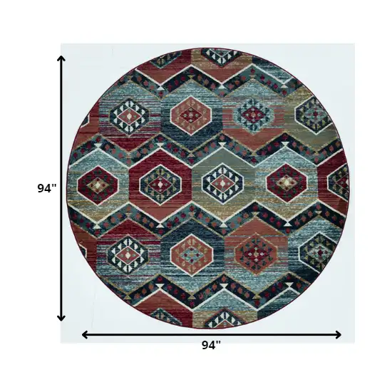 Round Multicolor Geometric Diamond Indoor Area Rug Photo 2