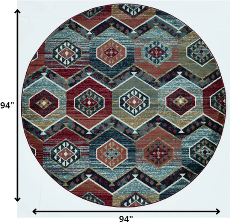 Round Multicolor Geometric Diamond Indoor Area Rug Photo 2