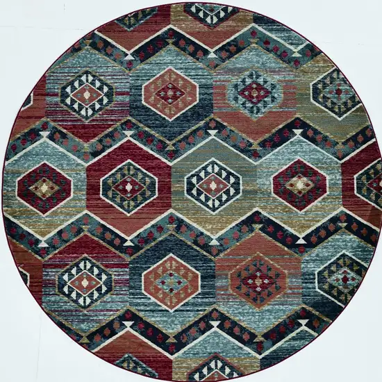 Round Multicolor Geometric Diamond Indoor Area Rug Photo 4